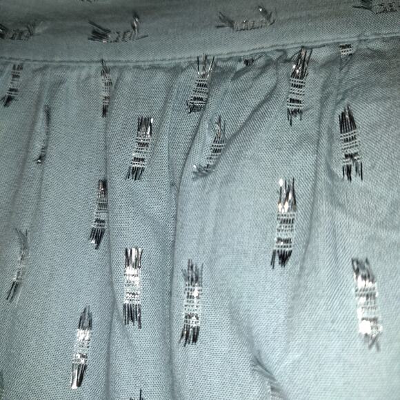 Lauren Conrad Pastel Blue Smock Top Sz L Silver Embellished Square Neck Boho - Picture 4 of 16